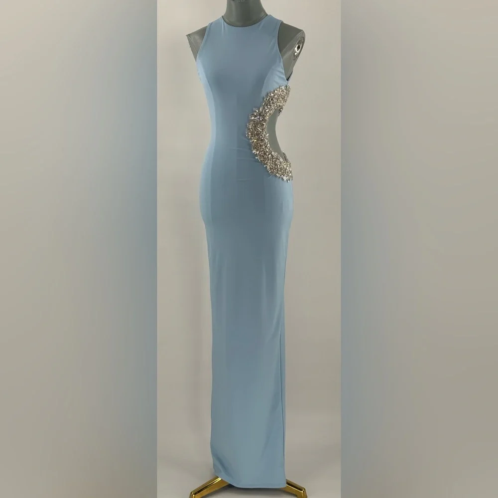 🆕 BRONX & BANCO 🧿 NWOT Camila Rhinestone Cutout Maxi, Powder Blue, Sz XS US 2 - Picture 3 of 16